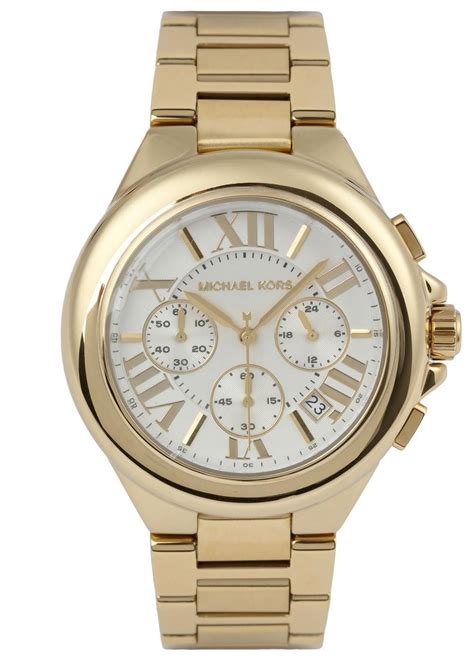 michael kors gold tone watch with leather band and date